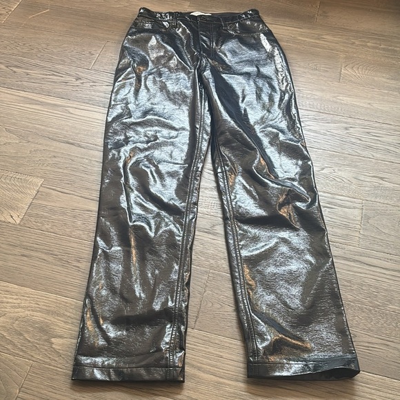 Abercrombie & Fitch | 90s Straight Ultra High Rise Shiny Vegan Leather Pants 28 - Picture 3 of 14